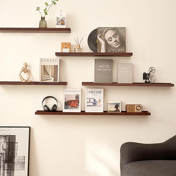 AZSKY Floating Shelves Wall Mount Deep Walnut for Wall Storage 36 Inch Rustic Picture Photo Ledge Shelf with Lip Nursery Book Shelves for Kids Room Bedroom Bathroom Living Room Kitchen Decor Set of 3-Ruum Studio Home
