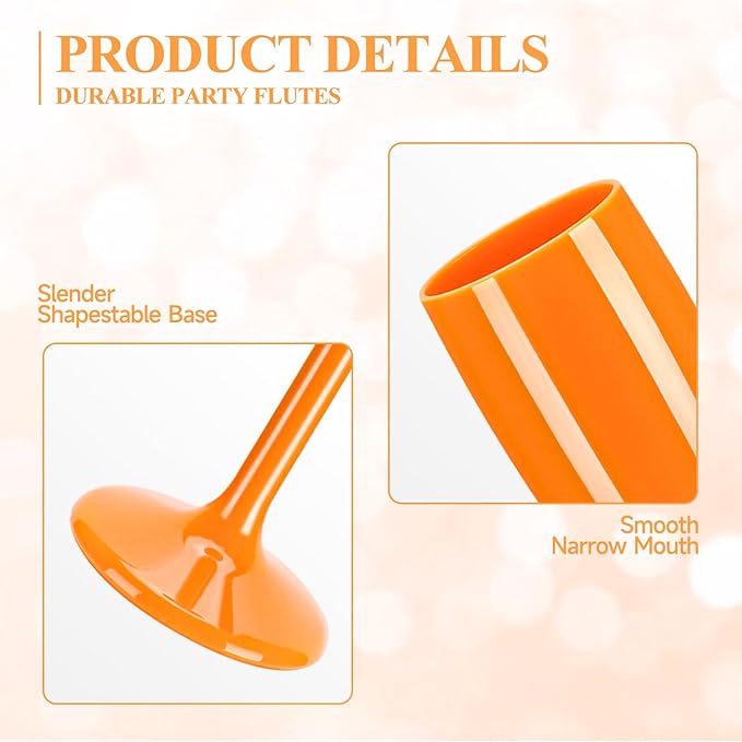 XUWAIDSGN Acrylic Champagne Flutes Toasting Glasses Unbreakable Mimosa Bar Reusable Wine Glasses Vintage Champagne Flutes Stemmed Drinking Cups 5.4 OZ for Christmas Birthday (24, Orange)-Ruum Studio Home