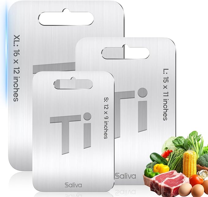 Saliva 3pcs Titanium Cutting Boards for Kitchen, Titanium Cutting Board Set of 3, Non Toxic Double Sided Food Grade, Dishwasher Safe, No Blunt Knife, Chopping Boards with Handle for Meat & Vegetable-Ruum Studio Home