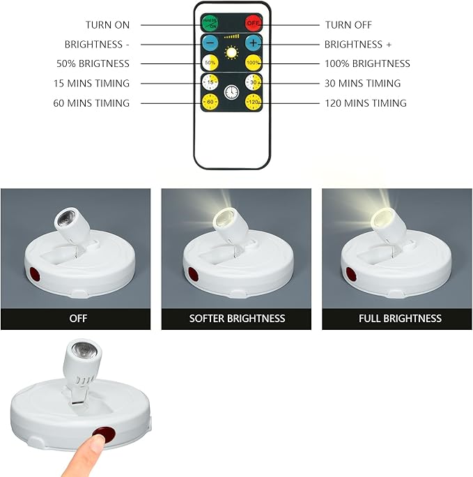 Cordless Spotlight Battery Powered, LED Accent Lighting with Remote and Timer, Display Puck Lights, Stick Uplight for Tree Portrait Gallery Picture Dartboard Painting Art Photo Plant-Ruum Studio Home