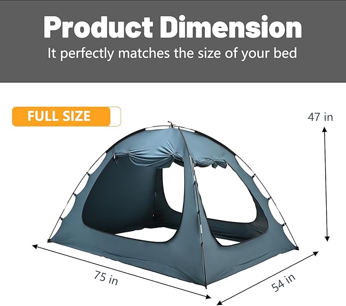 SUNYRISY Bed Canopy Full Size, Indoor Dream Tent for Adults and Kids, 3 Doors Breathable Portable, 80% Blackout Private Space Sleeping-Ruum Studio Home