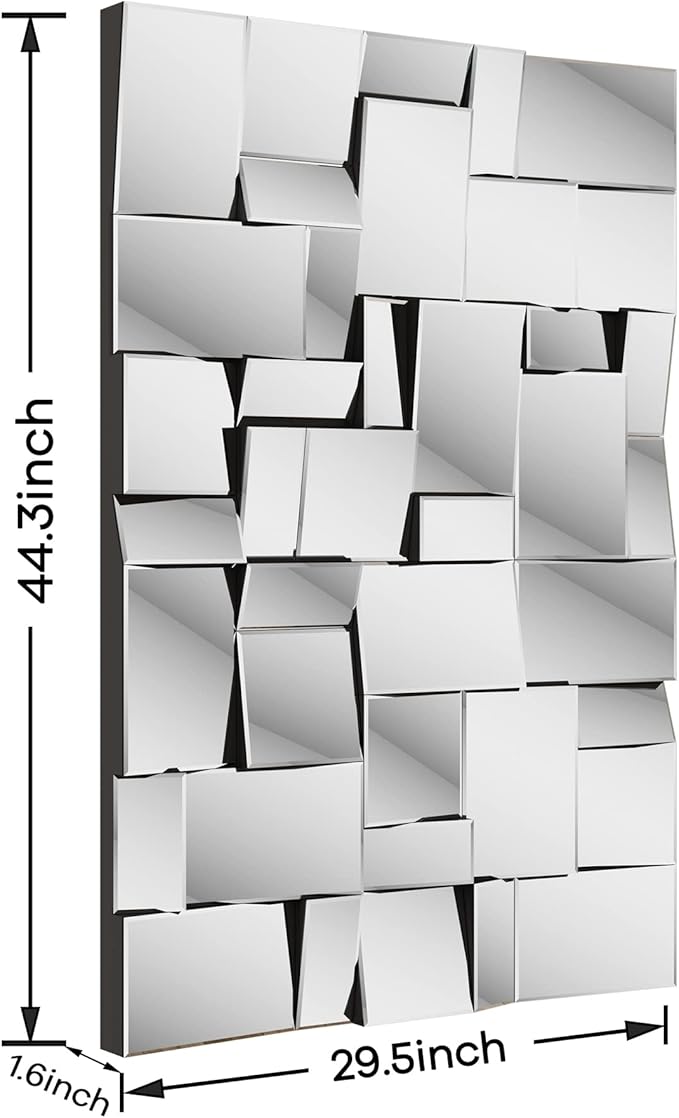 KOHROS Modern Geometric Irregular Mirror for Wall Decor 44" x 30" Decorative Mirror with Beveled Glass for Entryway Hallway Living Room Home Decor Horizontal or Vertical Hanging-Ruum Studio Home