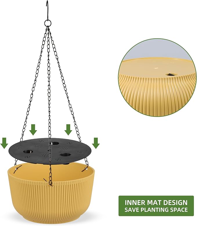 Dexceder 11.2 Inch Self Watering Hanging Planters Indoor Outdoor, Thickened Hanging Basket Flower Plant Pot (2 Pack, Yellow)-Ruum Studio Home