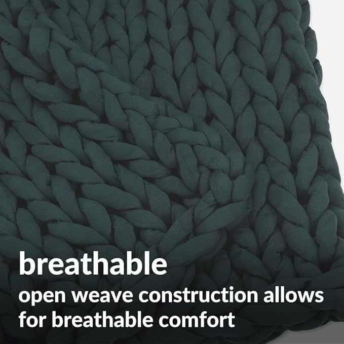Nuzzie Chunky Knit Blanket - Breathable, Cooling, Hand Made Knit Throw Blanket for Sleep - Machine Washable, Stylish Decor Design (Forest Green, Throw | 12lbs | 44" x60)-Ruum Studio Home