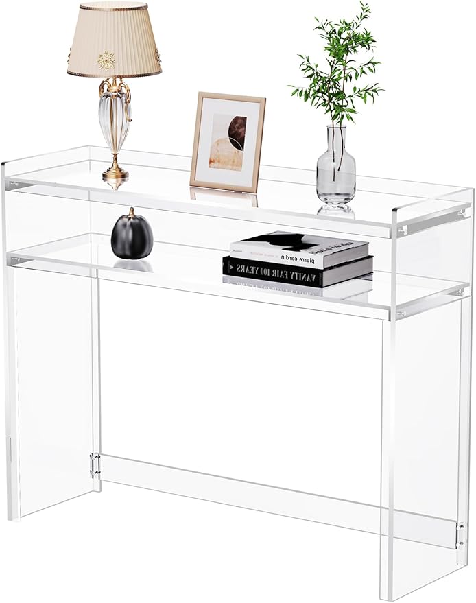 Acrylic Console Table, Entryway Table with Storage Shelves (1, 39.4 * 31.5 * 11.7) (Clear)-Ruum Studio Home