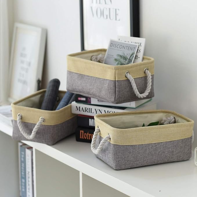 TheWarmHome Storage Baskets for Organizing - 11.8x7.8x5.2 inch Small 6 Pack Storage Bins for Shelve, Farbic Storage cubes Organizer for Baby Toys Nursery (Gold & Grey)-Ruum Studio Home
