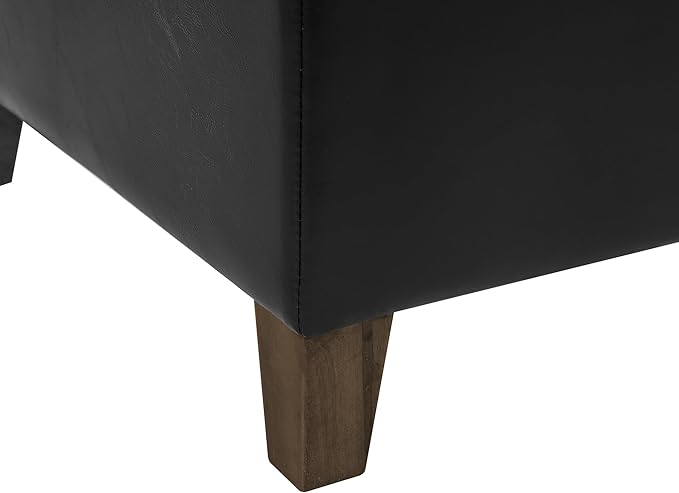 Adeco Faux Leather Storage Ottoman Bench with Solid Wood Legs, 17.7" Square Black PU Cube Foot Stool, Upholstered Button Tufted Vanity Chair with Hinged Lid for Living Room, Bedroom, Dorm-Ruum Studio Home