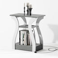 End Tables Living Room, Grey End Table with Charging Station, Grey Side Table, Nightstand for Bedroom, 3 Tier End Table with Storage Shelf for Living Room-Ruum Studio Home