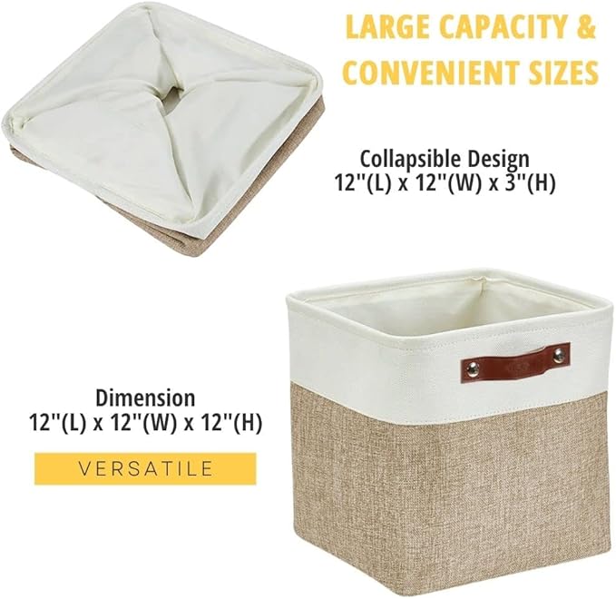 DECOMOMO Storage Cubes, 12x12 Storage Bins, Baskets for Shelves (Beige & White, Cube 12" - 4 Pack)-Ruum Studio Home