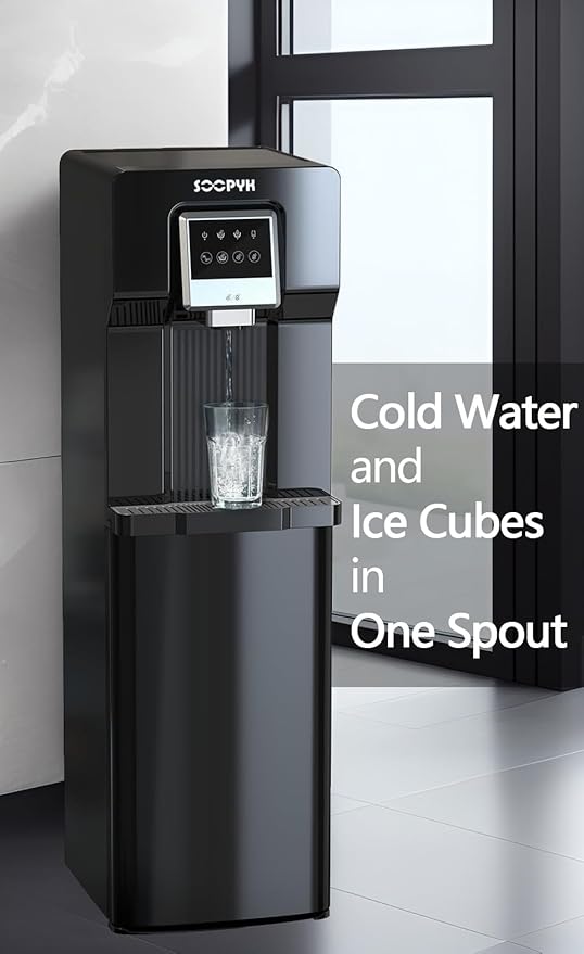 2 in 1 Bottom Load Water Cooler Dispenser with Ice Maker for 3 Gallon Bottle 17lbs Daily Capacity (NO HOT Water) Black-Ruum Studio Home