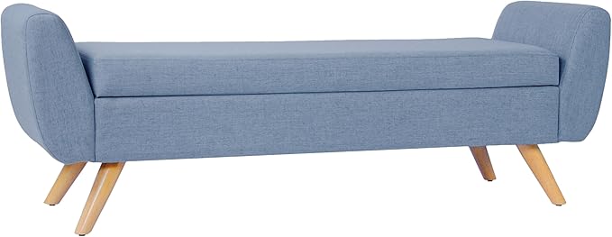 HomePop Modern Storage Bench with Wood Legs |Homepop Home Décor|Bench with Storage for Living Room & Bedroom - French Blue Woven-Ruum Studio Home