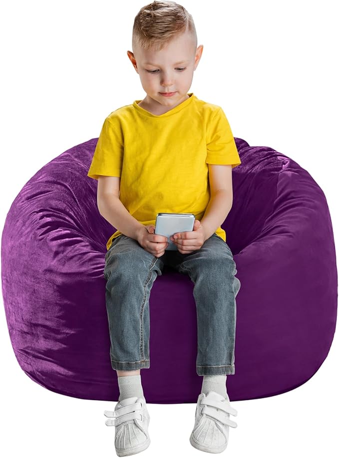Bean Bag Chairs for Kids - Memory Foam Furniture BeanBag Chair - Kids/Teens Sofa with Soft Micro Fiber Cover - Round Fluffy Couch for Living Room Bedroom College Dorm - 2.5 ft, Purple-Ruum Studio Home