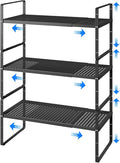 Expandable Cabinet Shelf Organizers, Kitchen Small Stand Rack Organization for Countertop Cupborad Pantry, Black 3 Pack-Ruum Studio Home
