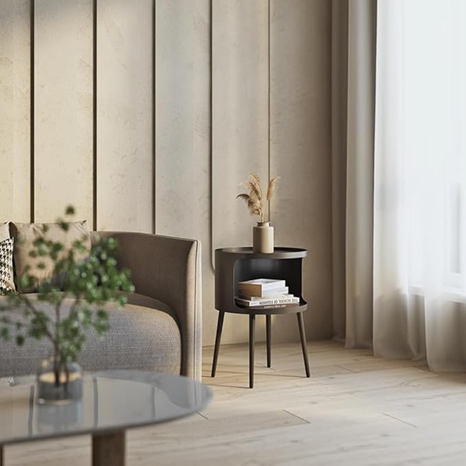 Modern Side Table,Round end Table with Open Storage,Metal nightstand,Bedside Table for Living Room,Bedroom-Ruum Studio Home