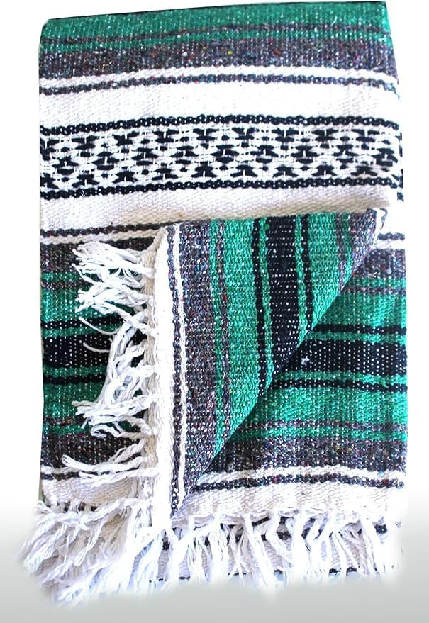 Del Mex Classic Mexican Blanket, Large Authentic Woven Falsa Throw (70"x50"), Artisan Southwest Décor for Beach, Yoga, Outdoors (Teal)-Ruum Studio Home