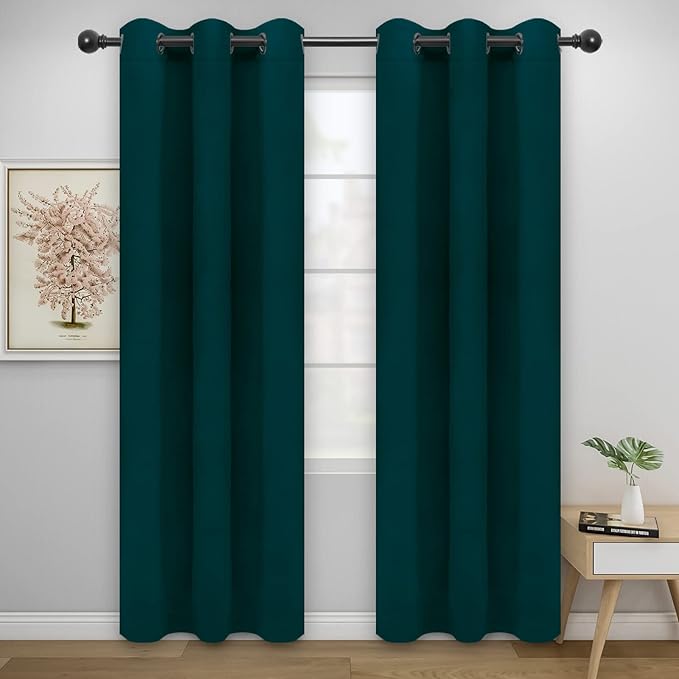 Easy-Going Blackout Curtains for Bedroom, Solid Thermal Insulated Grommet and Noise Reduction Window Drapes, Room Darkening Curtains for Living Room, 2 Panels(46x84 in, Deep Teal)-Ruum Studio Home