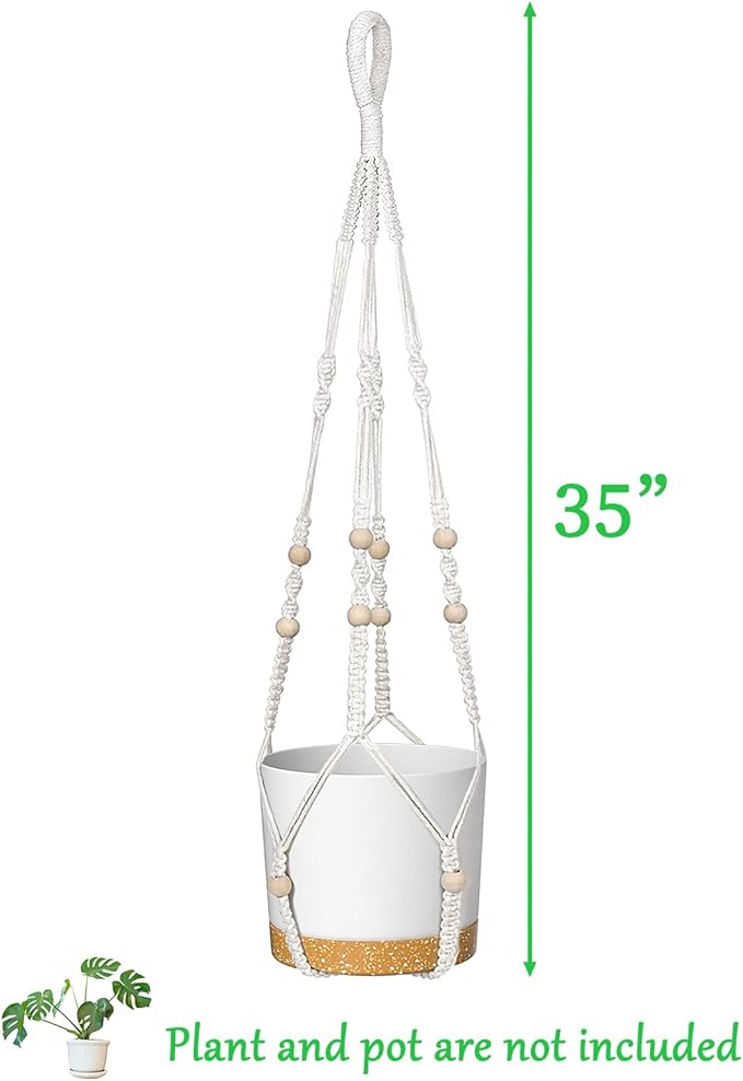 ZMTECH 2 Pack 35 Inch Macrame Plant Hanger (Ivory) Indoor Hanging Planter Basket with Wood Beads Decorative Flower Pot Holder for Indoor Outdoor Boho Home Decor-Ruum Studio Home