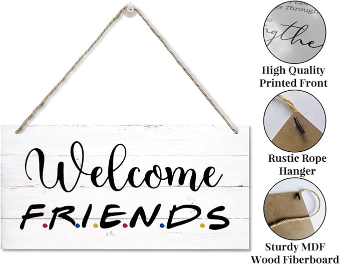 Welcome Friends Decor Sign, Hanging Wood Sign Home Decorative, Printed Wood Wall Art Sign, Friends Welcome Sign, Front Door Wall Decor, Welcome Friends Door Sign Porch Decor 12 * 6inch-Ruum Studio Home