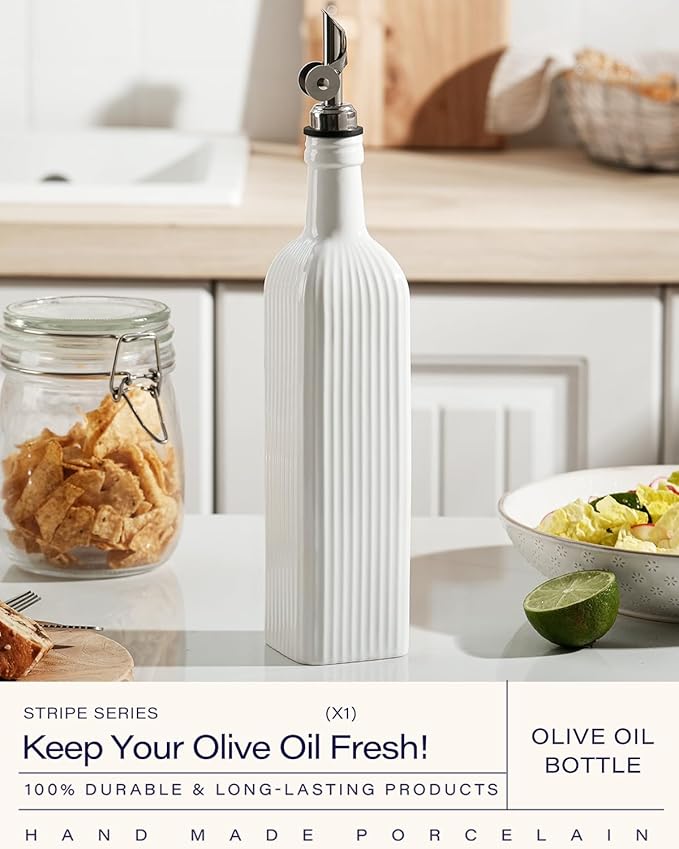 getstar 18 oz Olive Oil Dispenser Bottle for Kitchen, Ceramic Oil Bottle with Automatic Stainless Steel Pourer-Ruum Studio Home