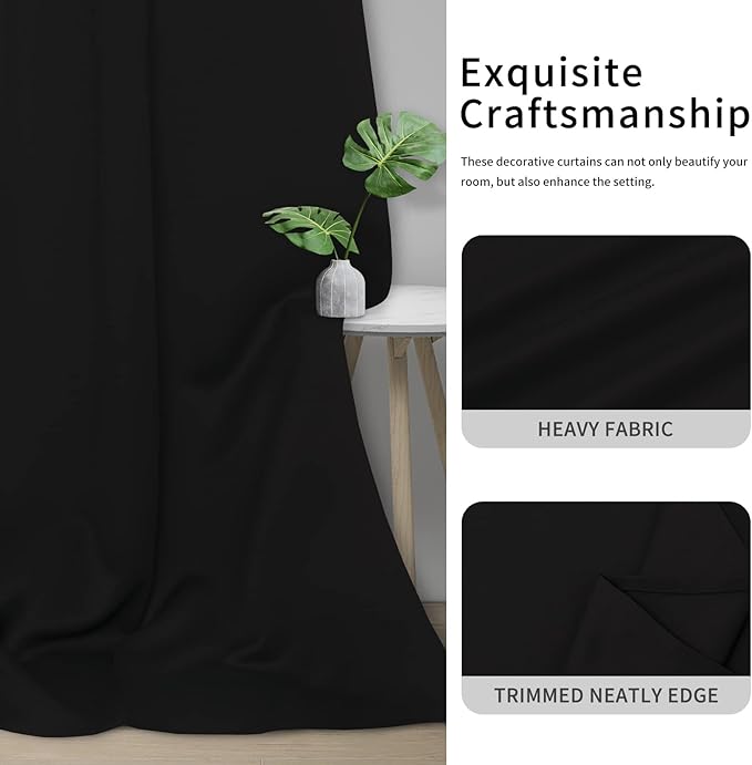Easy-Going Blackout Curtains for Bedroom, Solid Thermal Insulated Grommet and Noise Reduction Window Drapes, Room Darkening Curtains for Living Room, 2 Panels(46x84 in, Black)-Ruum Studio Home