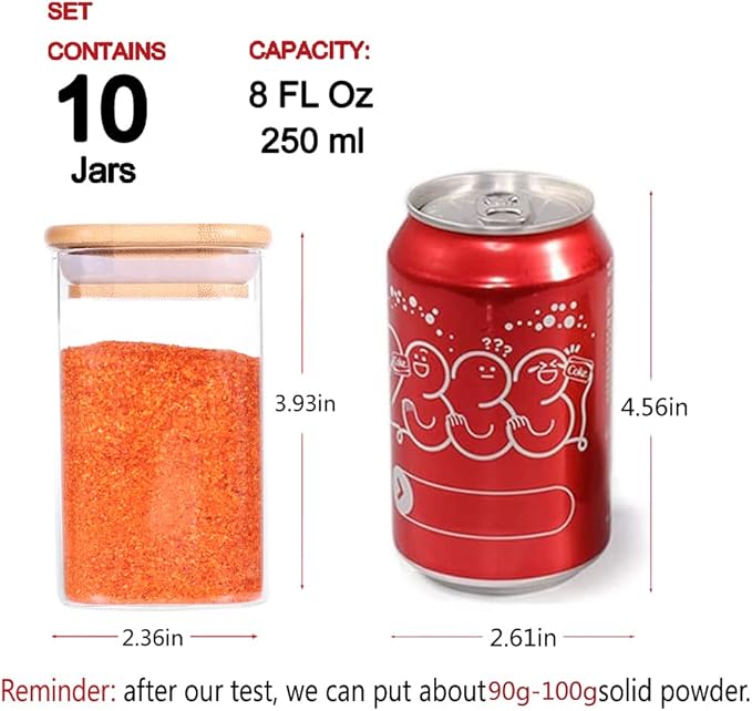 10 Pcs Glass Spice Jars - 8oz Empty Square Spice Storage Containers With Bamboo Airtight Lid and Labels - Thicken Small Glass canister for Kitchen Seasoning,Coffee Bean,Tea,Suger,Herbs-Ruum Studio Home