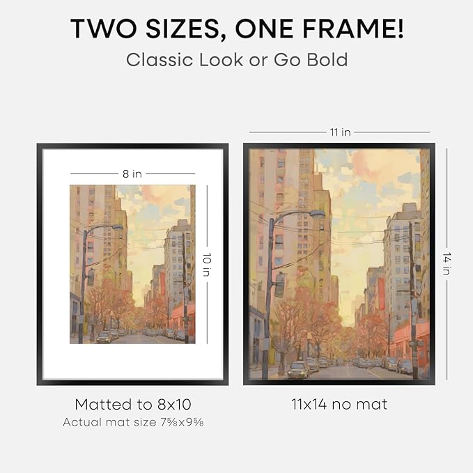 Homeforia Black 11x14 Picture Frame, High End Metal 11x14 Poster Frames with Mat 8x10, 11 x 14 Black Frame Matted to 8 x 10 inch Photo, 11 by 14 Thin Hanging Frames, Tempered Glass, Wall Kit, Set of 1-Ruum Studio Home