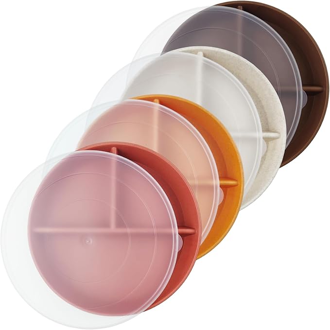 greenandlife 9 Inch 4PCS Portion Control Plates with Lids, Divided Plates for Kids Adults, Dishwasher Microwave Safe Compartment Plate Set, Unbreakable Lightweight Reusable Wheat Straw Plate, Sunset-Ruum Studio Home
