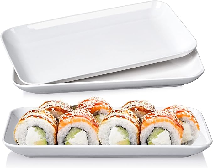 DELLING 8in White Rectangular Serving Plates-Large Serving Platter Set Salad Plates - Big Serving Trays for Parties Meat, Sushi, Dinner Plate Oven Safe Dinnerware Set of 3-Ruum Studio Home