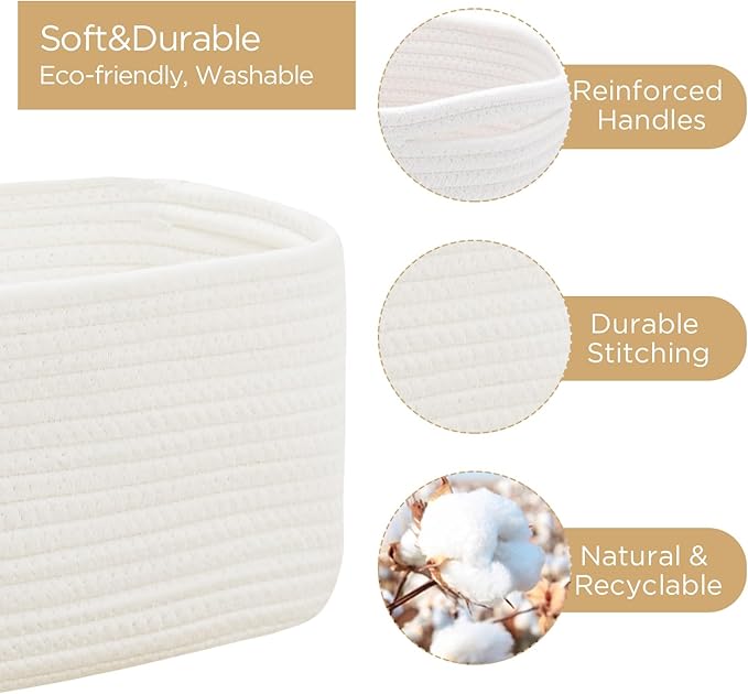Small Cotton Rope Storage Basket Set of 3-11"x7"x7" Perfect Woven Baskets for Storage, Ideal Storage Baskets for Organizing Toys, Towels, and More - Baskets for Shelves and Home Decor（White）-Ruum Studio Home