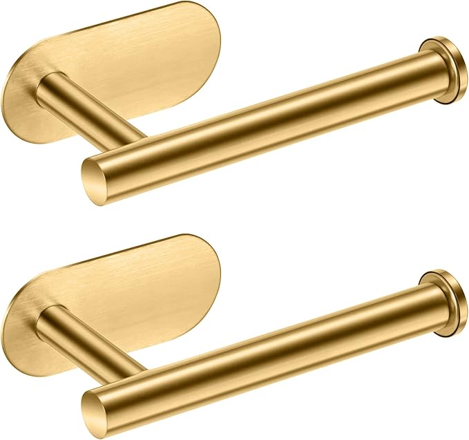 Toilet Paper Holder,Gold,Wall Mount, Upgraded Adhesive Toilet Roll Holder,no Drilling,Bathroom/Rv/Washroom,SUS 304 Stainless Steel,Rustproof (Gold, 2 Pieces)-Ruum Studio Home