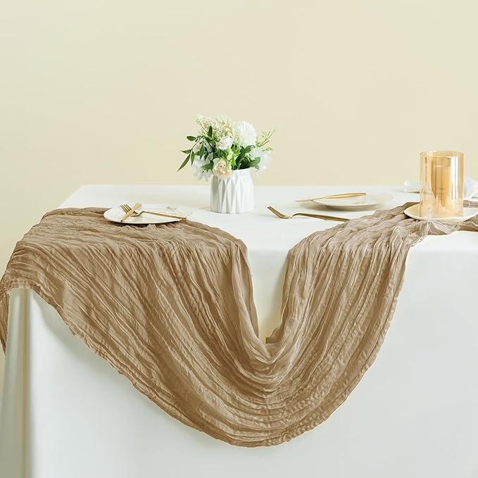 Sioloc Nude Cheesecloth Table Runner Fall Autumn Decor for Home 10ft Table Cloth for Tea Wedding Birthday Party Baby Bridal Shower Halloween Thanksgiving-Ruum Studio Home