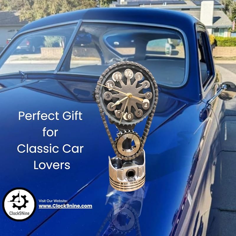 Chevrolet Small Block V8 Rotating Gear Clock – Stainless Steel Timing Chain Desk Clock by Clock9Nine, Chevy Truck Garage Decor, Muscle Car Gift, Hot Rod Man Cave Collectible, Car Show Trophy-Ruum Studio Home