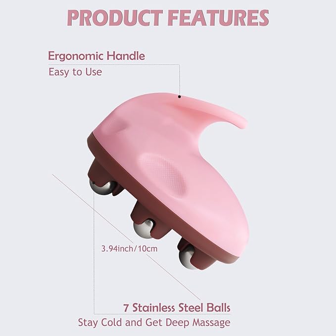 Lymphatic Massage Roller for Cellulite Remover Body Sculpting - Handheld Cellulite Massage Tool for Body Bloat Blood Circulation Lymphatic Drainage Pink-Ruum Studio Home