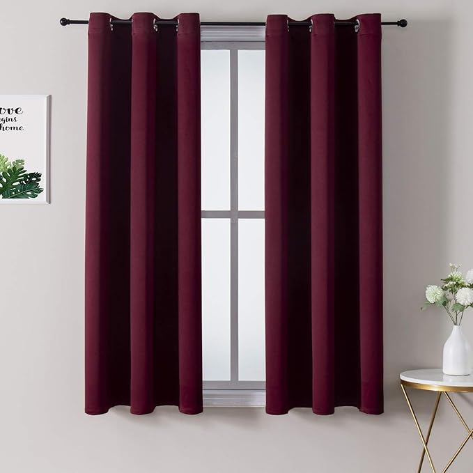 ChrisDowa Grommet Blackout Curtains for Bedroom and Living Room - 2 Panels Set Thermal Insulated Room Darkening Curtains (Burgundy Red, 38W x 54L)-Ruum Studio Home