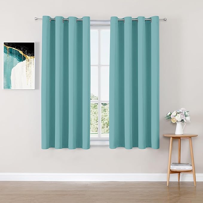 ChrisDowa Blackout Curtains 54 inches Long for Bedroom - 2 Panels Set Grommet Thermal Insulated Room Darkening Curtains for Living Room (Aqua, 52 x 54 Inch)-Ruum Studio Home