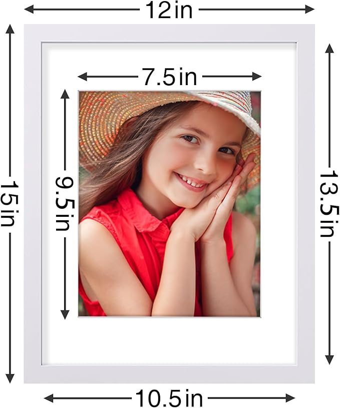 Vittanly 11x14 Picture Frames Set of 9, Shatter Resistant Plexiglass, Display 8x10 Pictures with Mat or 11x14 without Mat, Photo Frames for Wall or Tabletop, Engineered Wood, White-Ruum Studio Home