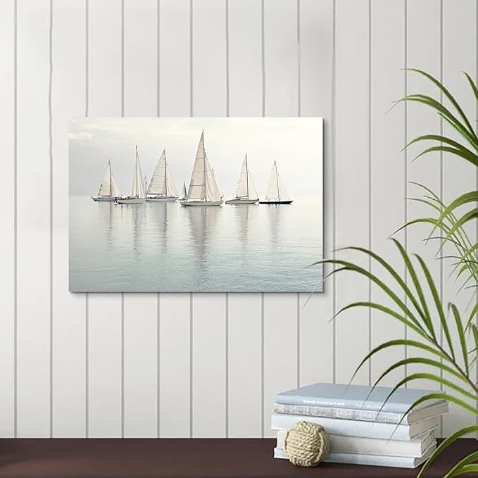 Nautical Sailing Picture Wall Art - Coastal Sailboat Canvas Ocean Ship Prints Sea Level Boat Painting Artwork for Bathroom-Ruum Studio Home