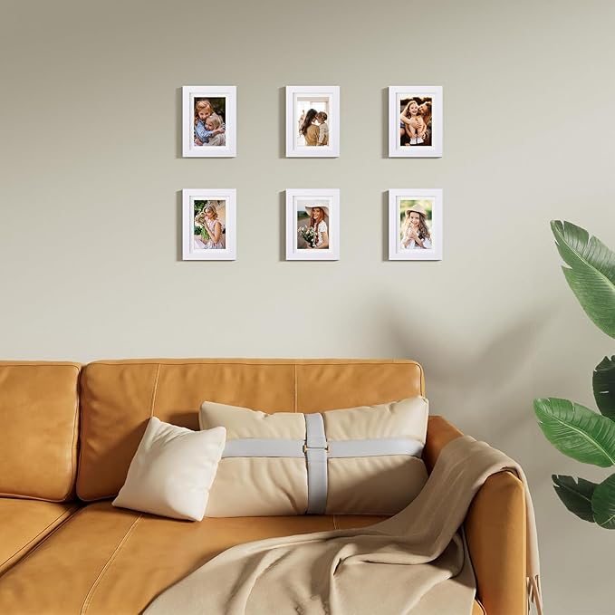 Vittanly 5x7 Picture Frames Set of 9, Shatter Resistant Plexiglass, Display 4x6 Pictures with Mat or 5x7 without Mat, Photo Frames for Wall or Tabletop, Engineered Wood, White-Ruum Studio Home