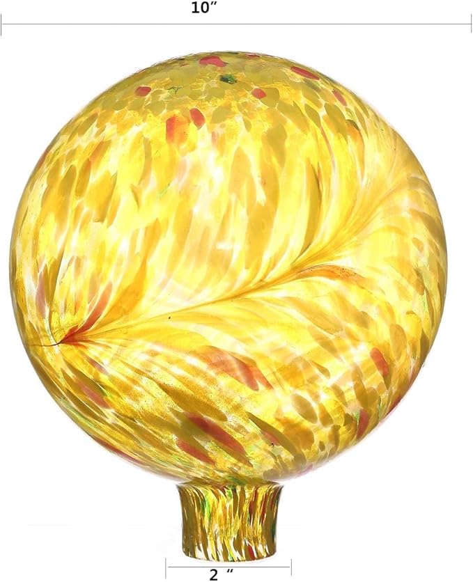 Gazing Ball 10 inch Colorful Glass Gazing Ball for Garden Decor, Indoor Outdoor Glass Gazing Globe Yard Decoration, Yellow-Ruum Studio Home