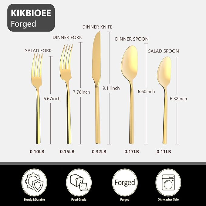 Gold 20 Piece Stainless Steel Silverware Set, Handle Flatware, Modern Mirror Finish Cutlery Set, Service for 4, Dishwasher Safe-Ruum Studio Home