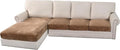 H.VERSAILTEX Velvet Stretch Sectional Couch Cover - 4 Pieces for L Shape Sofa With Separate Seat Cushion Covers - Fits Both Left/Right Sectional (Large 3 Seater + 1 Chaise, Camel)-Ruum Studio Home