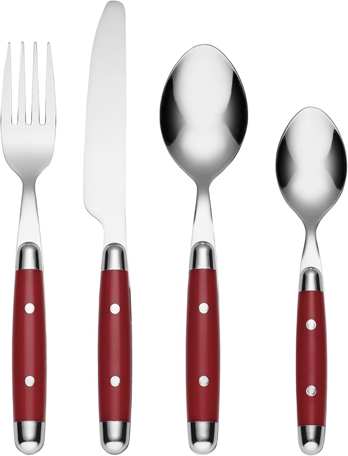 Cambridge 07216CBWD32R Jubilee Red 16-Piece Flatware Set, Thick Handles-Ruum Studio Home