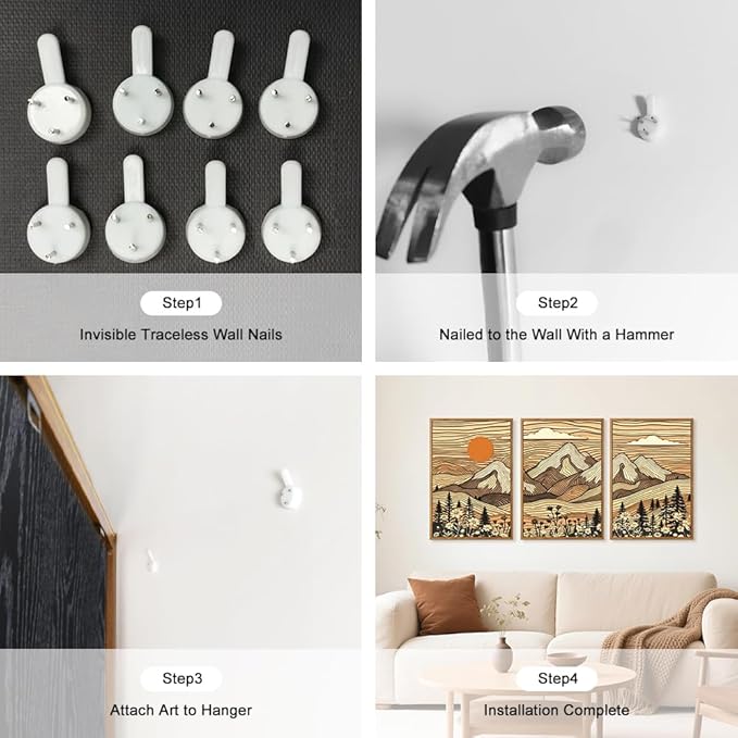 HPNIUB Mountain Framed Canvas Wall Art, Vintage Pine Tree Wall Decor, Country Wilderness Forest Wildflower Painting, Modern Nature Sun Art Prints for Living Room,Bedroom,Farmhouse- 16"x24"x3-Ruum Studio Home