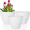 Plant Pots 12/10/9 Inch Self Watering Pots, Set of 3 Plastic Planters with Drainage Holes and Saucers,Plastic Flower Pots,Nursery Planting Pot for Indoor Out Door Plants(Pure White)-Ruum Studio Home