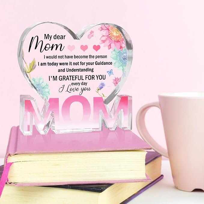 Mothers Day Gifts Best Mom Gifts -Gifts for Mom from Daughter Son - Best Mom Ever Gifts Unique Mother Birthday Acrylic Heart-Shaped Plaque Desk Decorations Present for Mom Christmas Anniversary-Ruum Studio Home