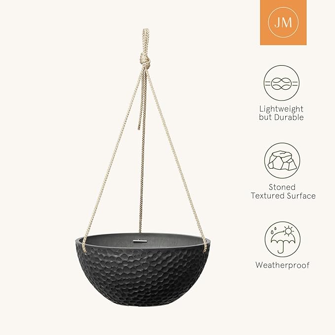 LA JOLIE MUSE Hanging Planters for Indoor Plants, Medium Hanging Planters with Drain Holes, Outdoor Hanging Flower Pots, Matte Black, Honeycomb (10 Inch, Set of 2)-Ruum Studio Home
