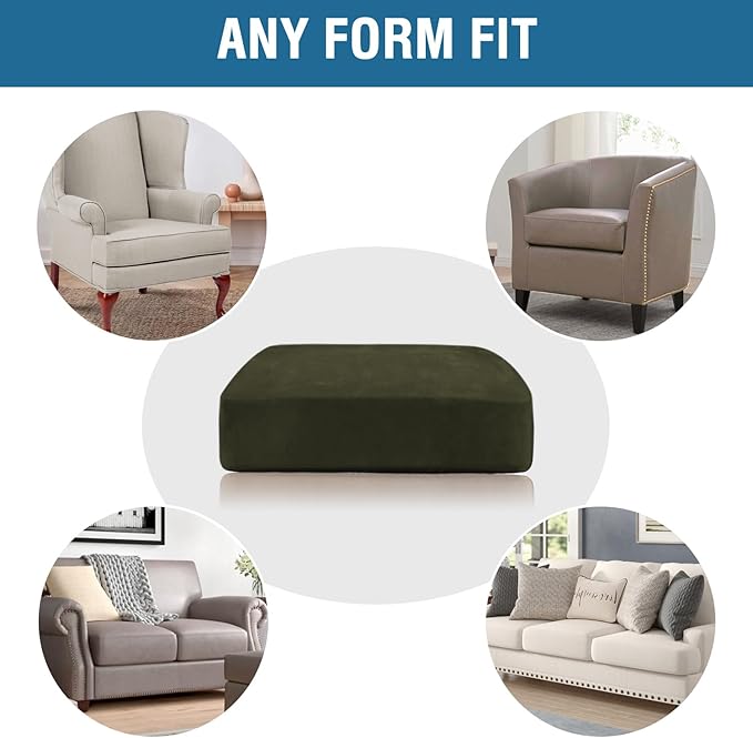 H.VERSAILTEX Velvet Stretch Couch Cushion Cover Plush Cushion Slipcover for Chair Loveseat Sofa Cushion Furniture Protector Seat Cushion Sofa Cover (3 Piece Sofa Cushion Covers, Olive)-Ruum Studio Home