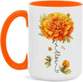 Unique Marigold Themed Ceramic Mug, Personalized Name Flower Accent Cup, Lovely Floral Coffee Mug 11oz 15oz, Custom Ceramic Mug For Flower Lover, Customized Marigold Decorative Cup-Ruum Studio Home
