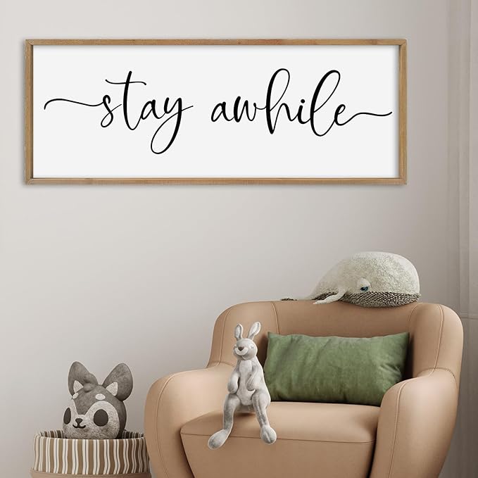 SRSZHIYUE Stay Awhile Sign Wall Decor Art 32"×12" Home Entryway Hallway Signs Large Wood Framed Wall Hanging (Wood)-Ruum Studio Home