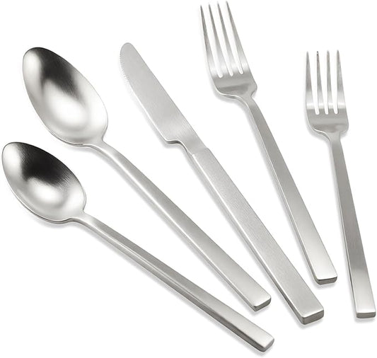 Stainless Steel Flatware Set Hand Forged 18/10 Silverware Set Cutlery Set Silver Cuboid Handle Matte Finished 20 Pieces Service for 4-Ruum Studio Home